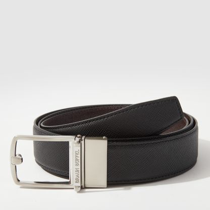 REVERSIBLE FINE GRAIN LEATHER BELT WITH ALLOY PLATE BUCKLE